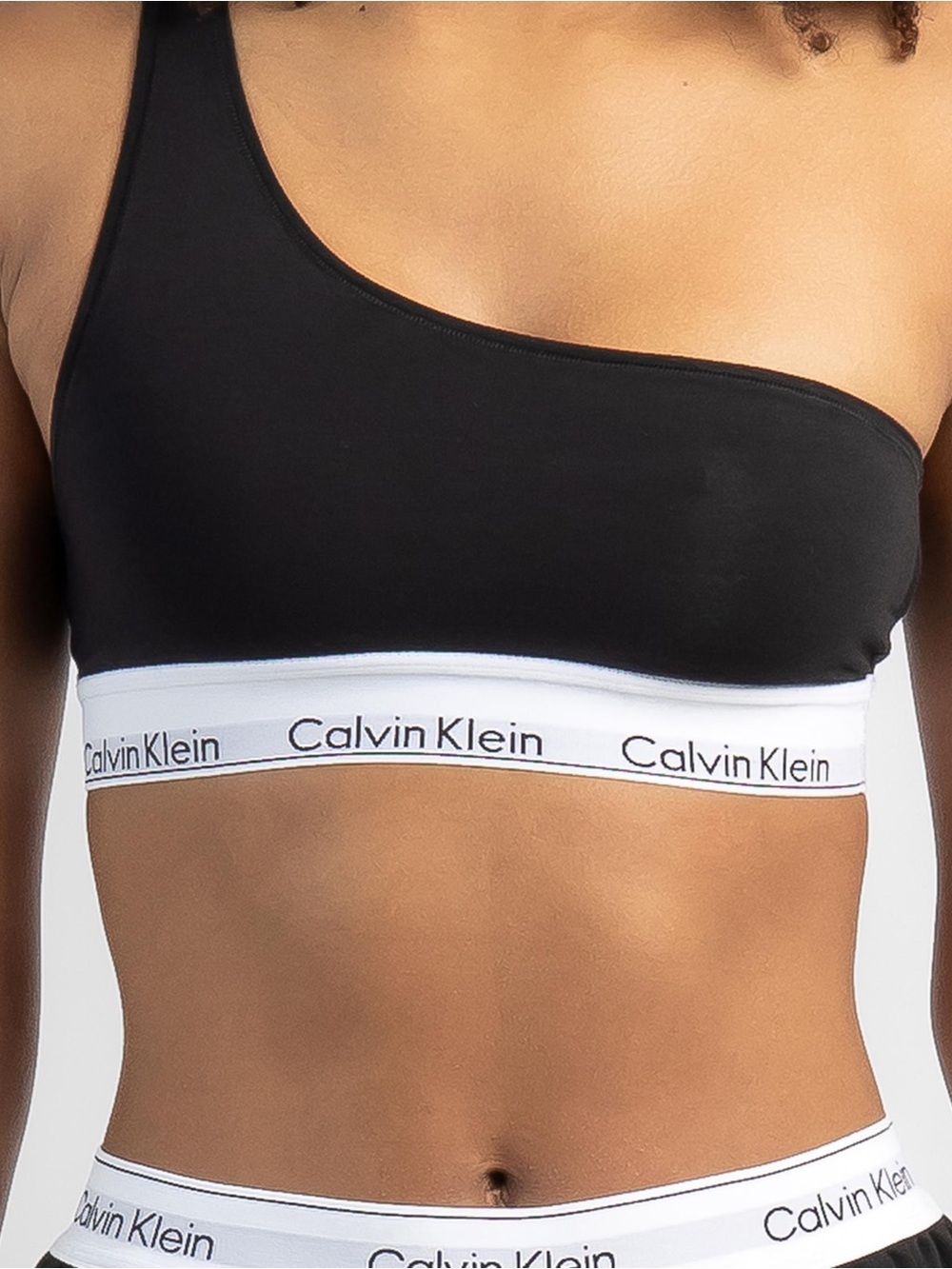 Calvin Klein Modern Cotton One Shoulder Bralette in Black